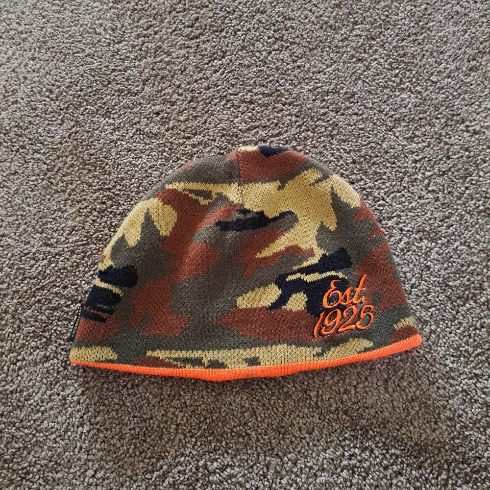 CAT Caterpillar Reversible Logo Winter Beanie Hat Camo/Blaze Orange - Picture 3 of 6